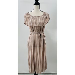 ICHI Off Shoulder Top Tiered Belted Long Dress, XS